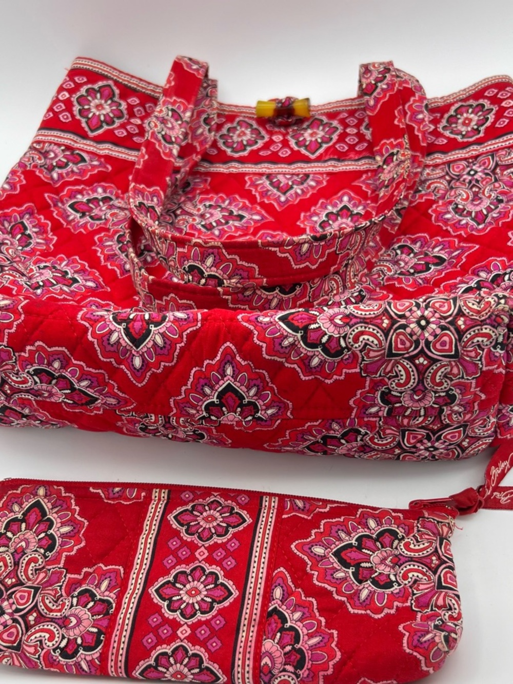 Quilted Floral Tote Bag - Red